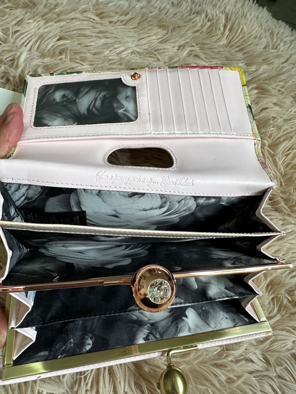Ted Baker Floral Kiss-Lock Wallet in Pink and Green - Picture 4 of 14